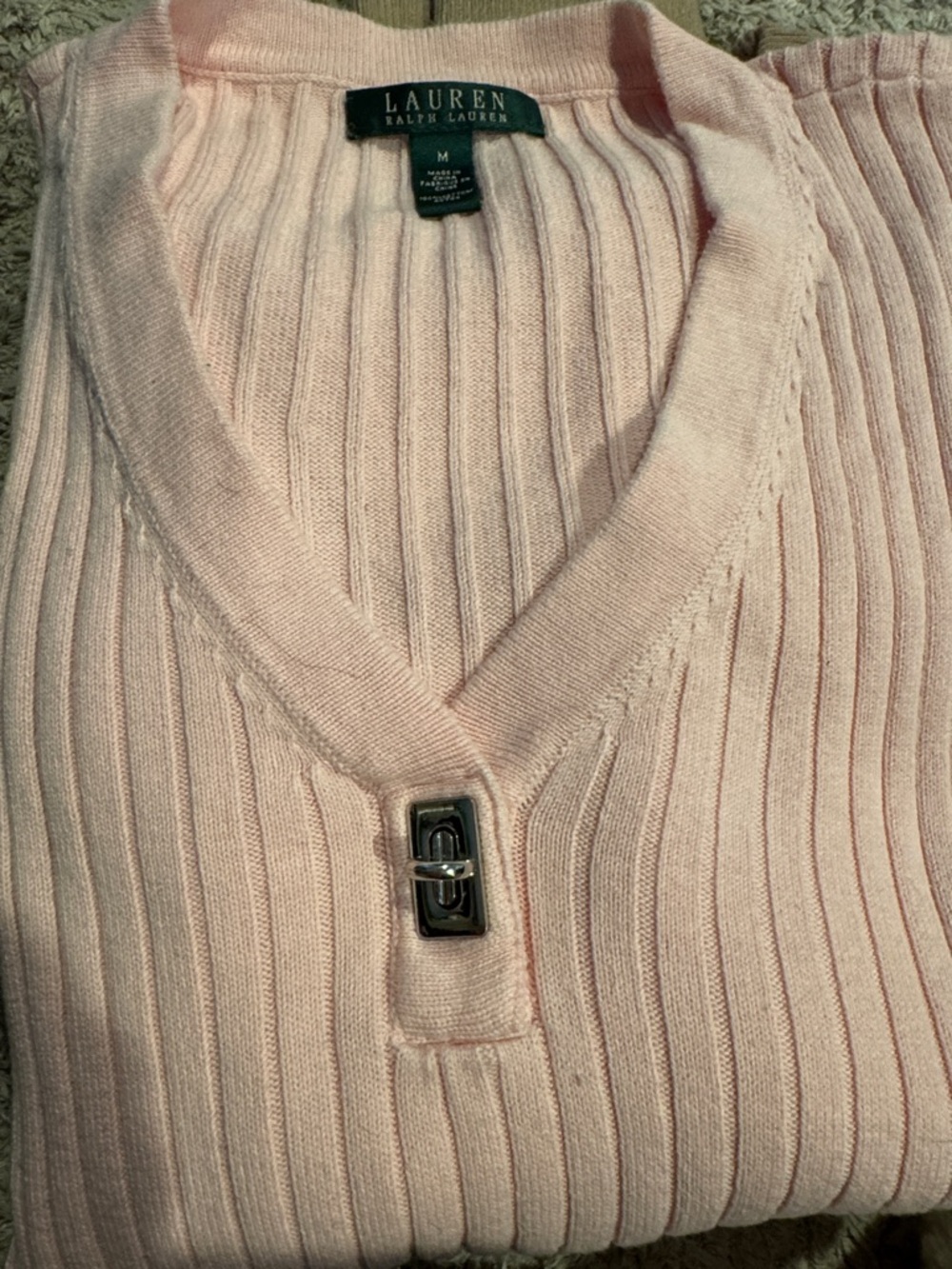 Lauren Ralph Lauren Light Pink Ribbed V-Neck Sweater